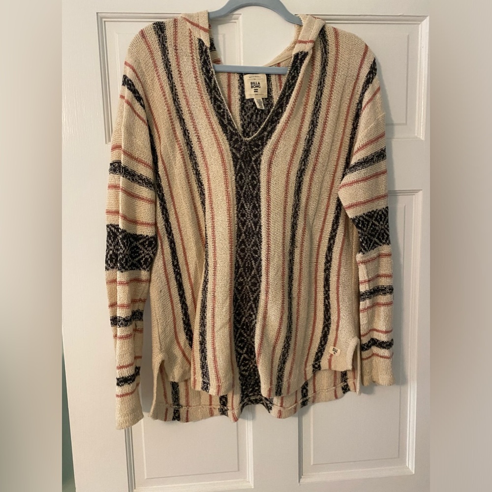 Billabong Baja Beach Hooded Sweater Black White Blush Pink Size Medium